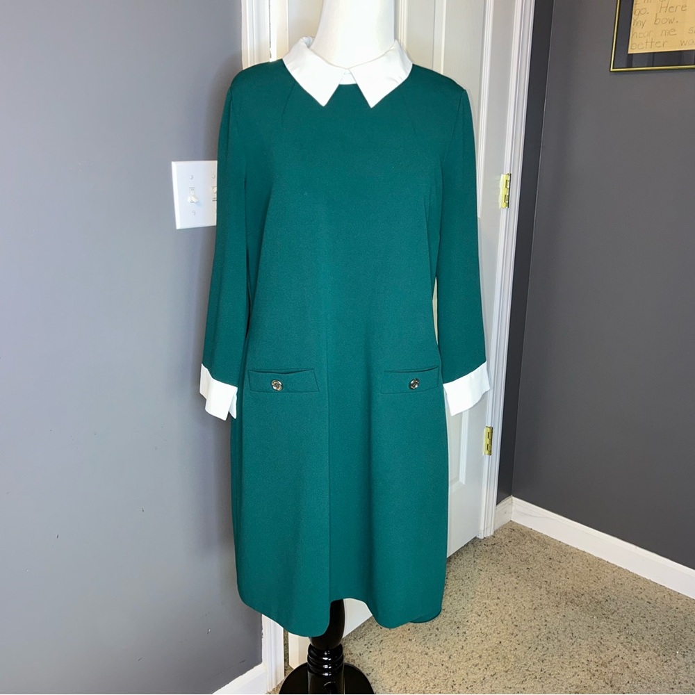 Tommy Hilfiger Jade Green Collared 3/4 Sleeve Shift Dress Size 12